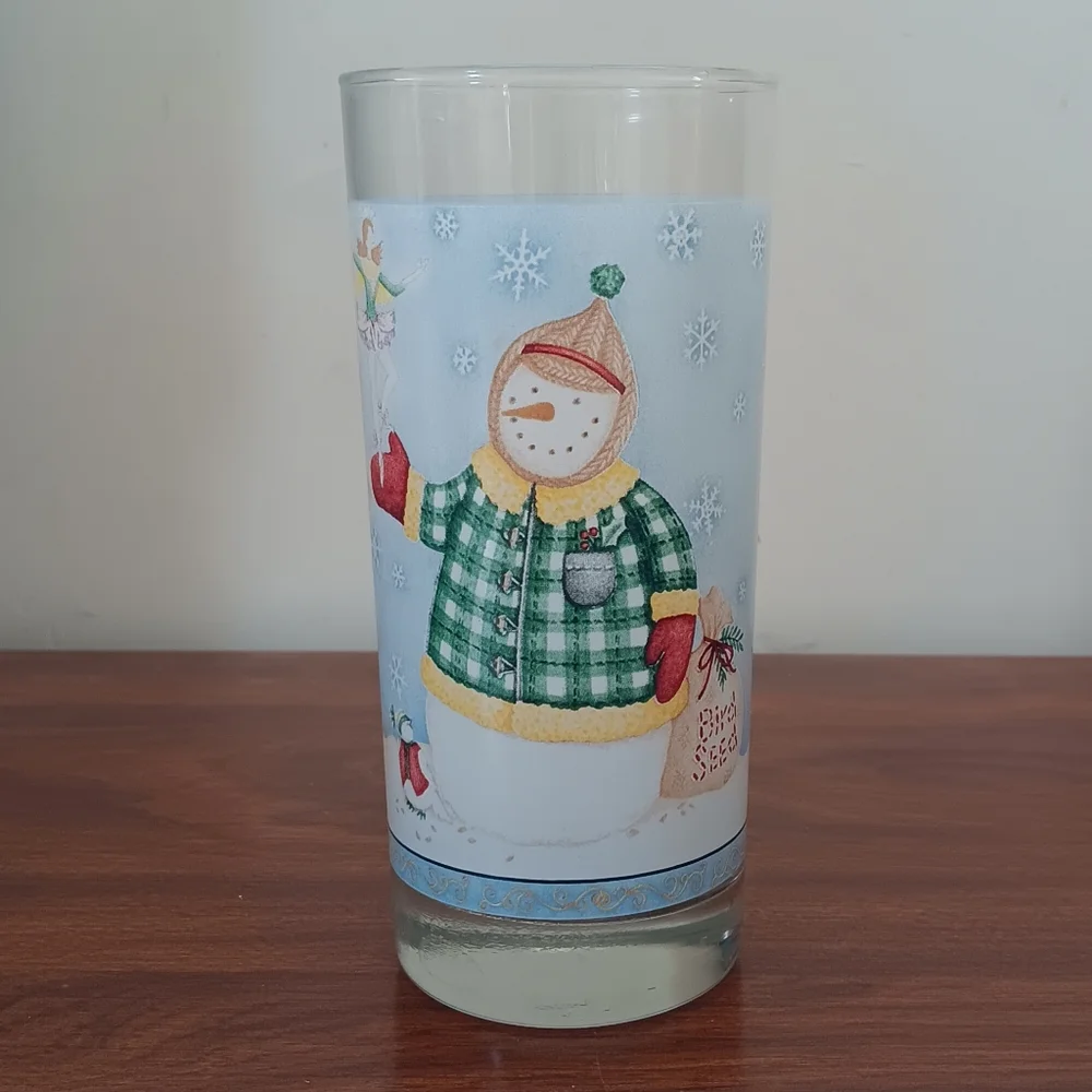 Vintage Oneida Snow Fairies Snowman Debbie Mumm Winter Design Drinking Glass 6